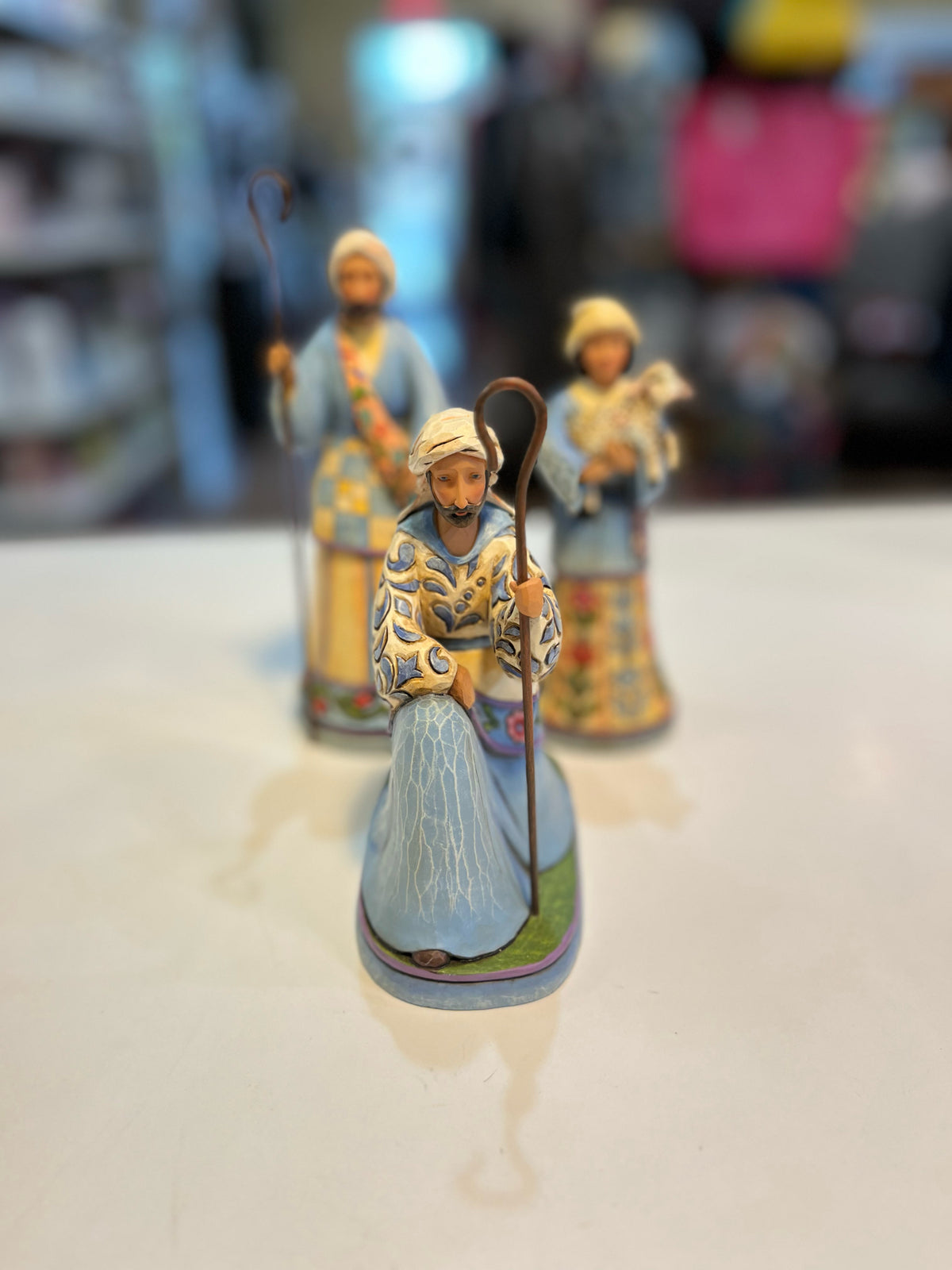 Jim Shore Set of 3 Blue "Bringing Praise Shephard Figurines, #4007983
