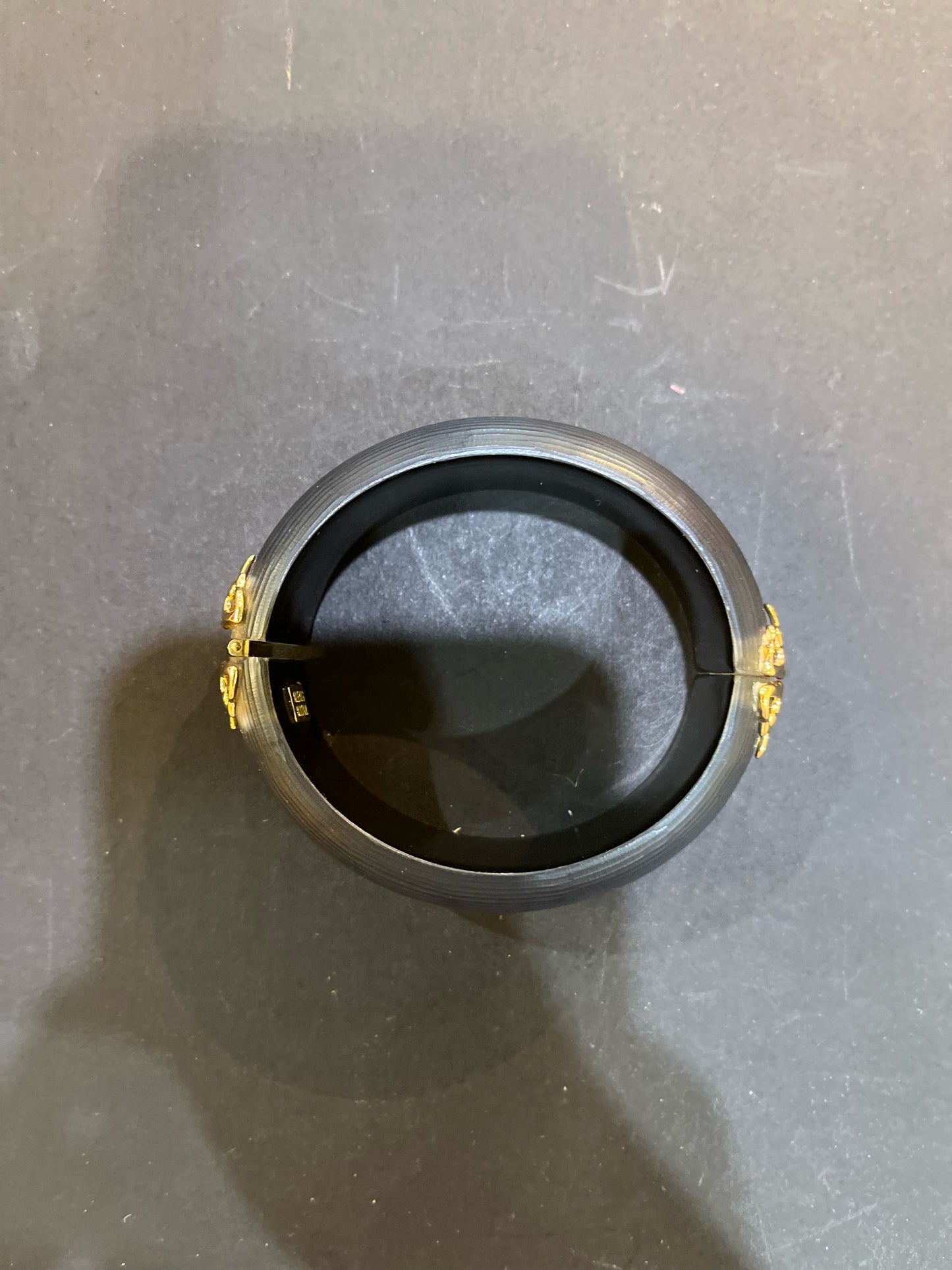 Alexis Bittar Navy Lucite & Gold Metal Hinged Bracelet