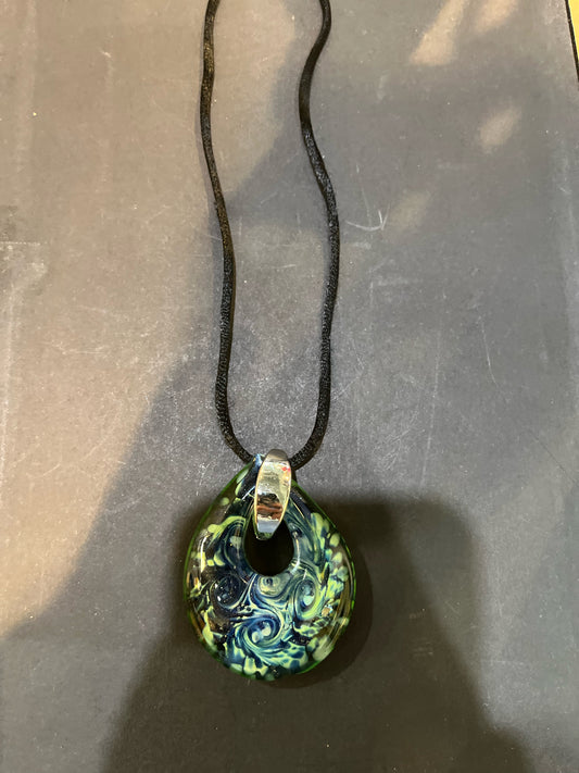 Murano glass pendant on black silk cord
