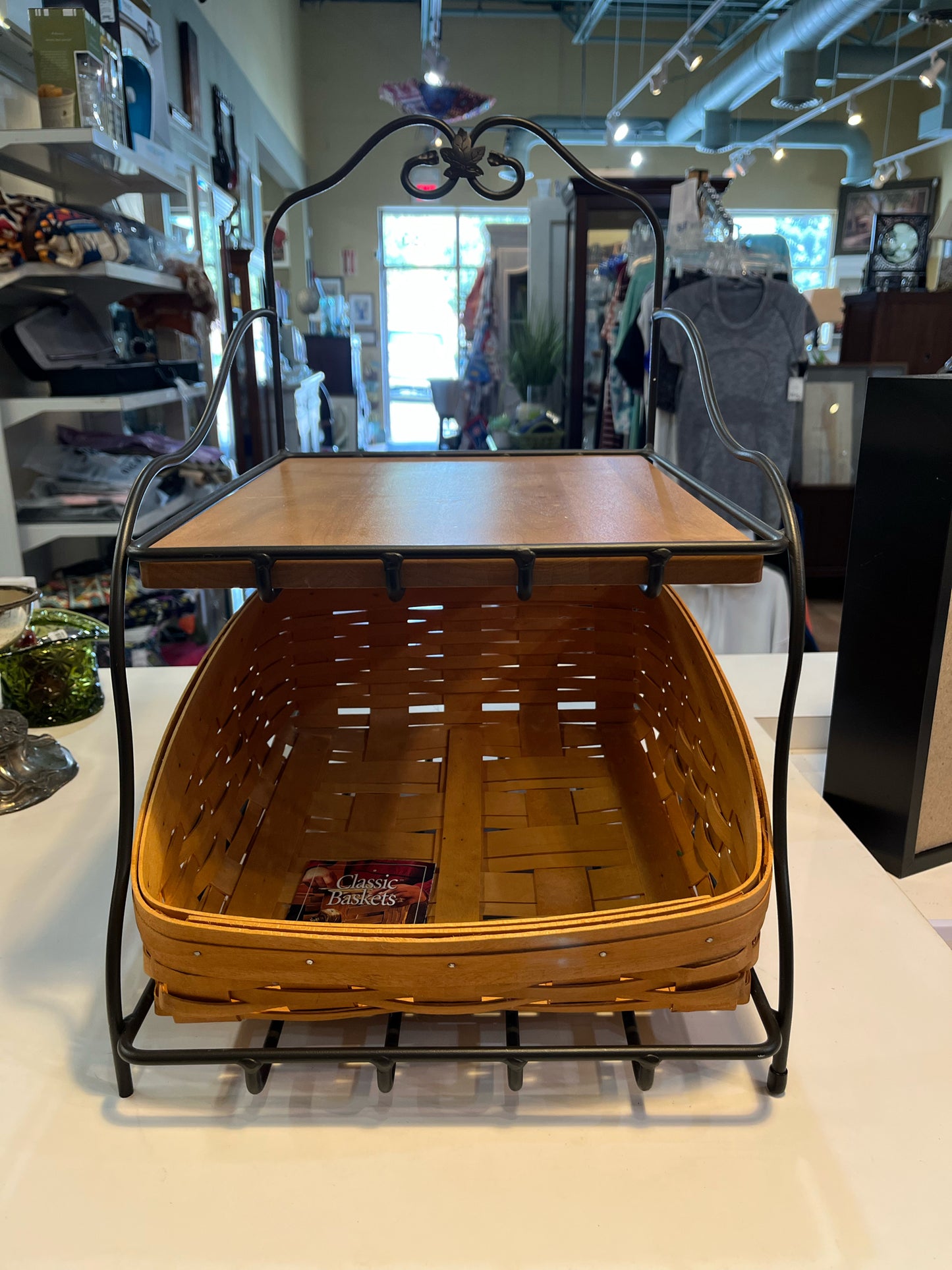 Longaberger 2 Tier Wrought Iron Countertop Organizer Stand & Basket