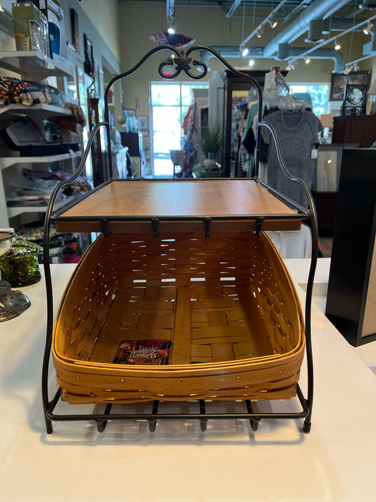 Longaberger 2 Tier Wrought Iron Countertop Organizer Stand & Basket