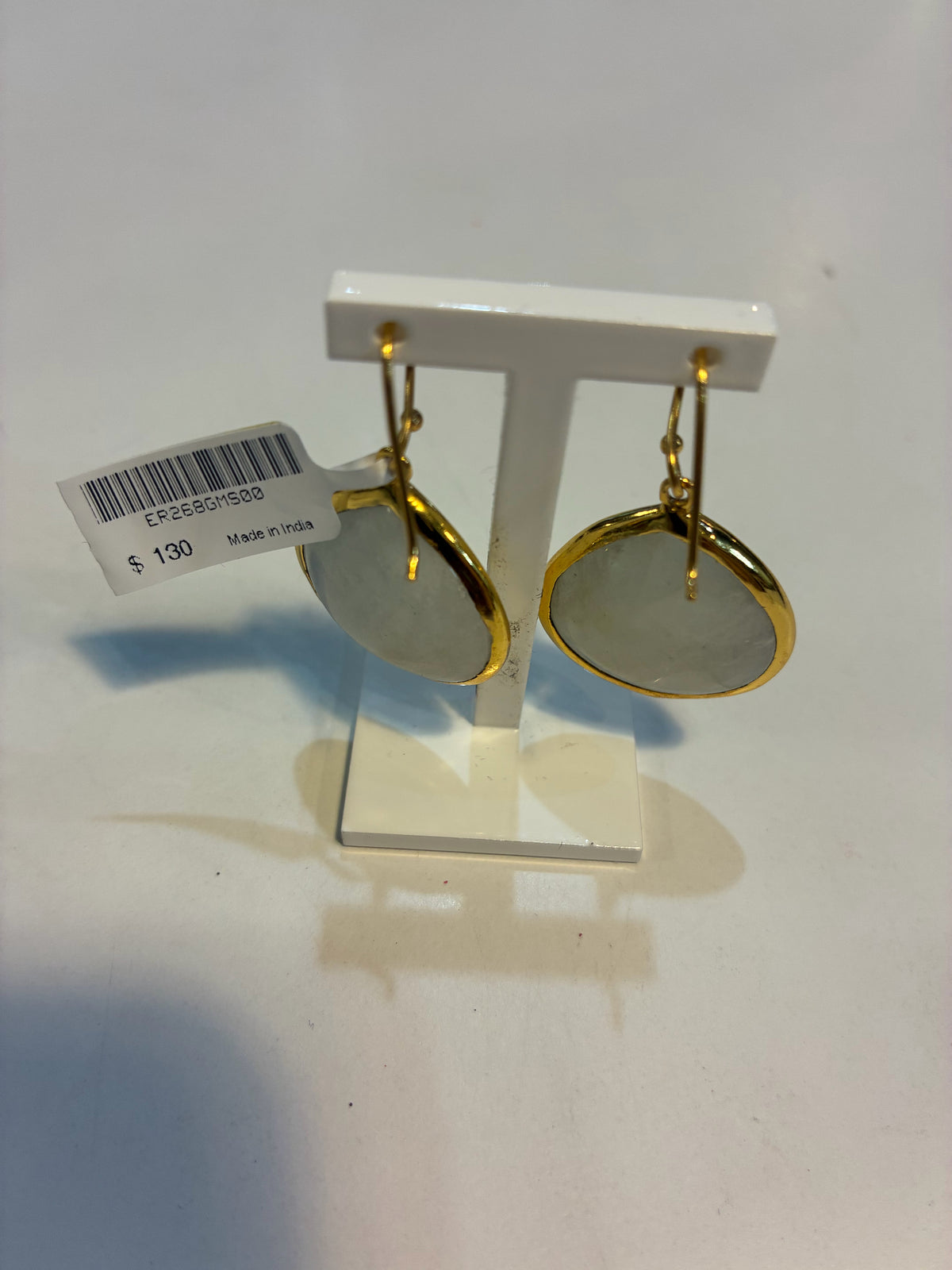 julie vos large gold tone & white pear shaped earring