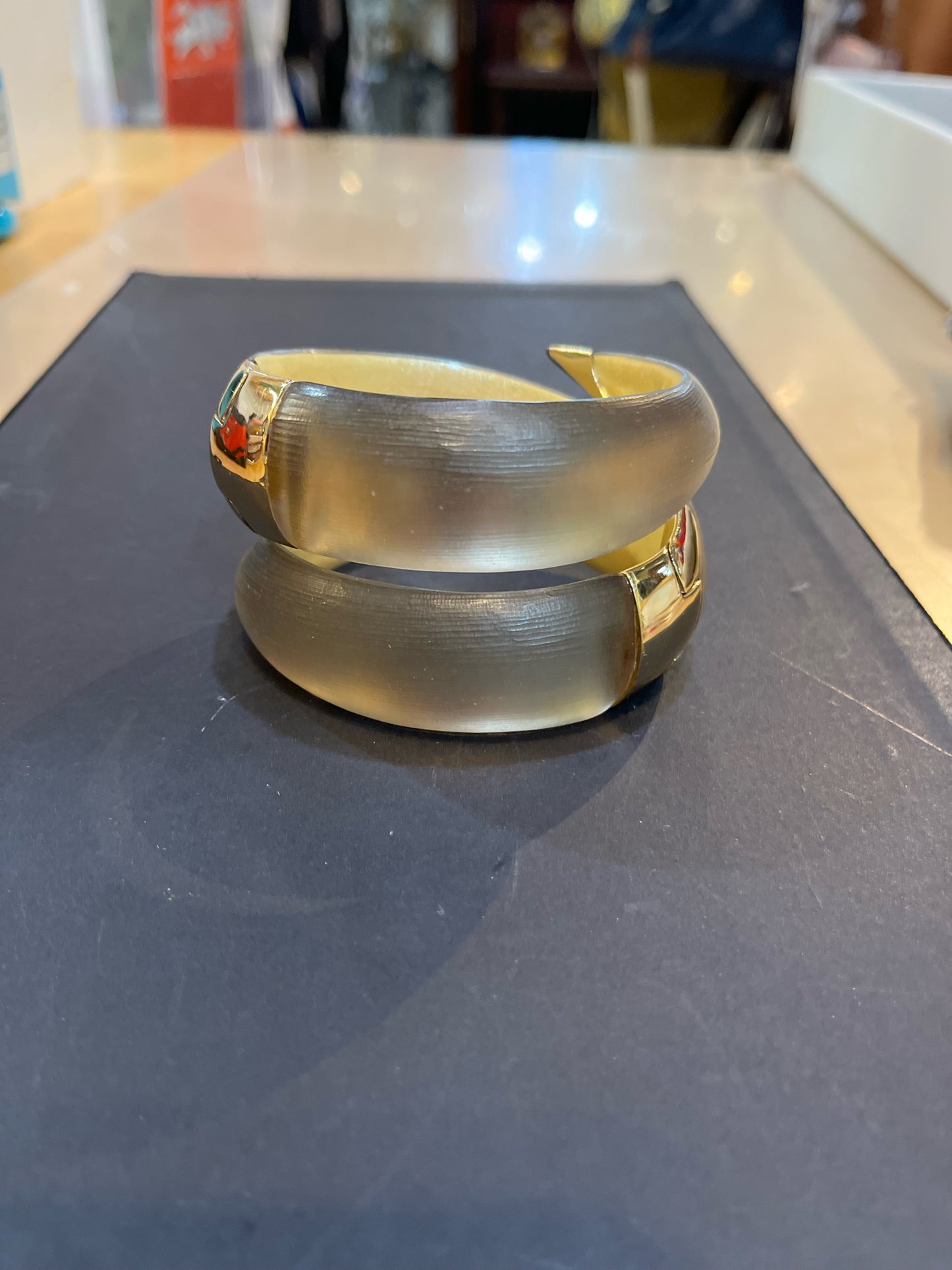 Alexis Bittar Champagne Lucite & Gold Metal Hinged Wrap Bracelet