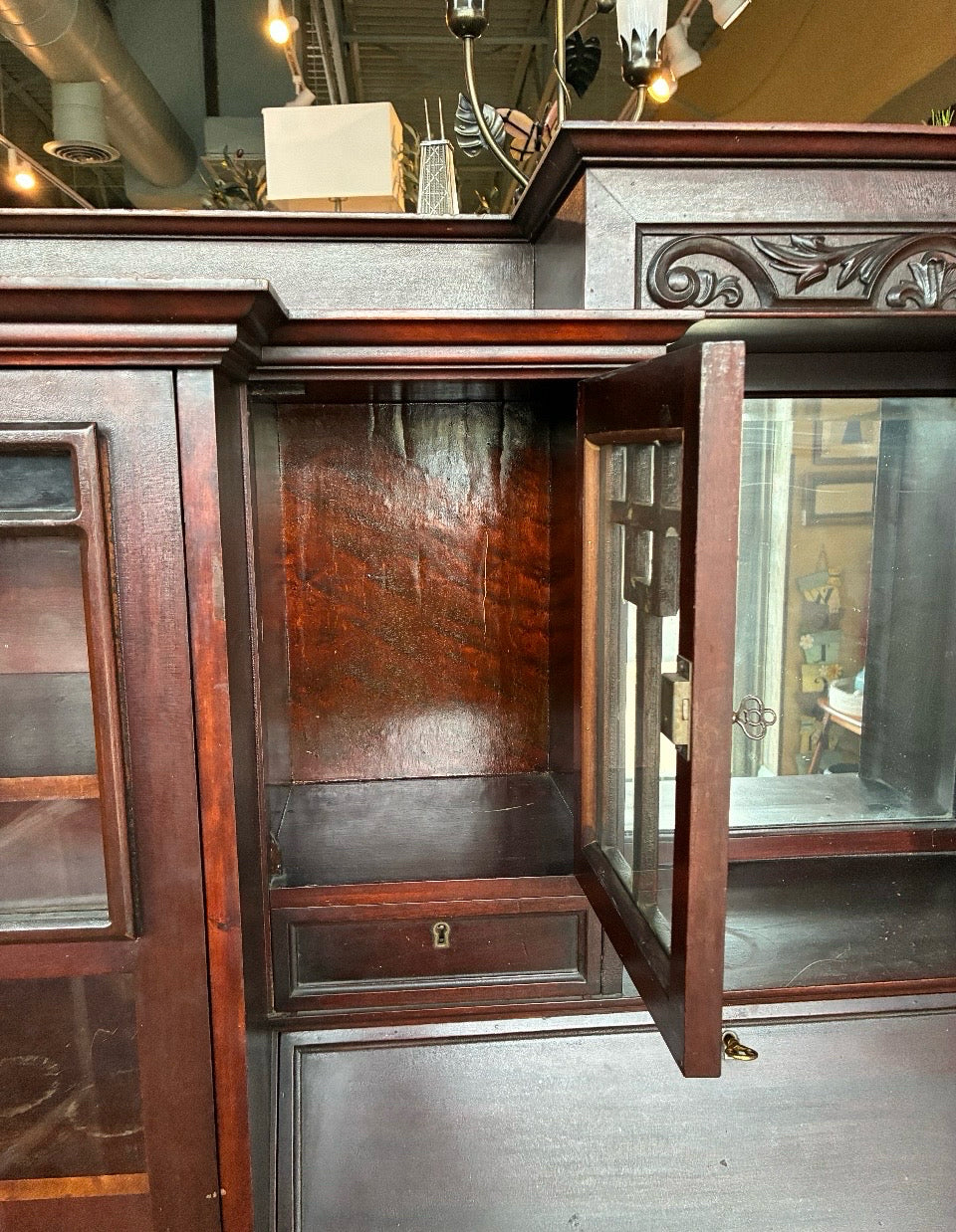 Vintage Secretary with Shelves, Doors, Drawers & Keys
