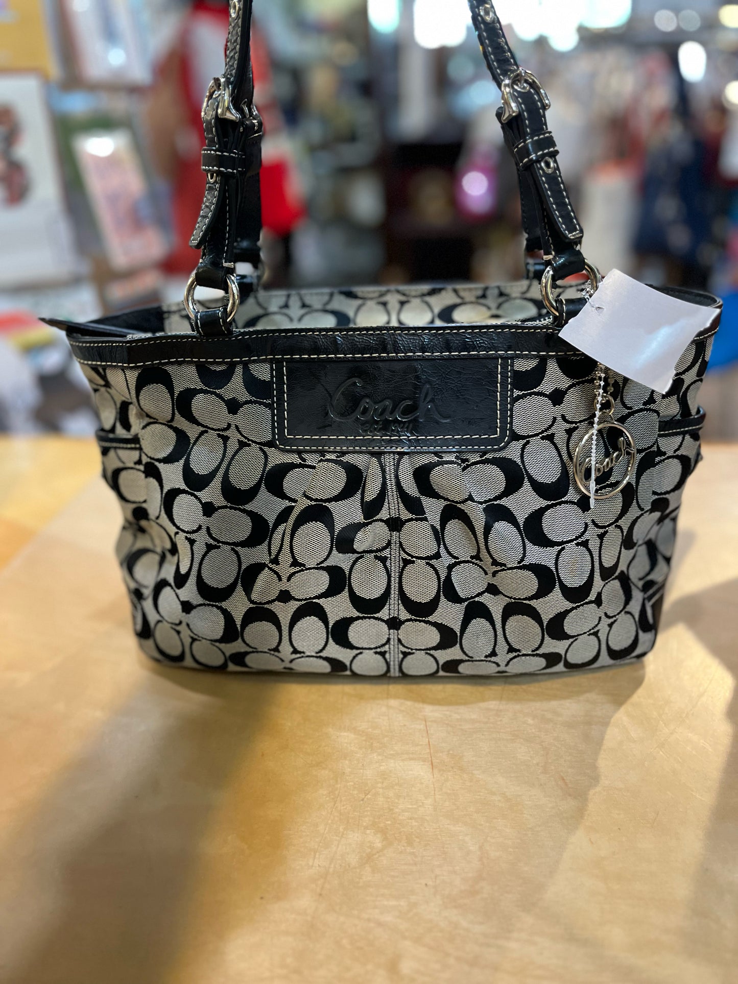 Coach Signature Black Canvas & Leather Handbag