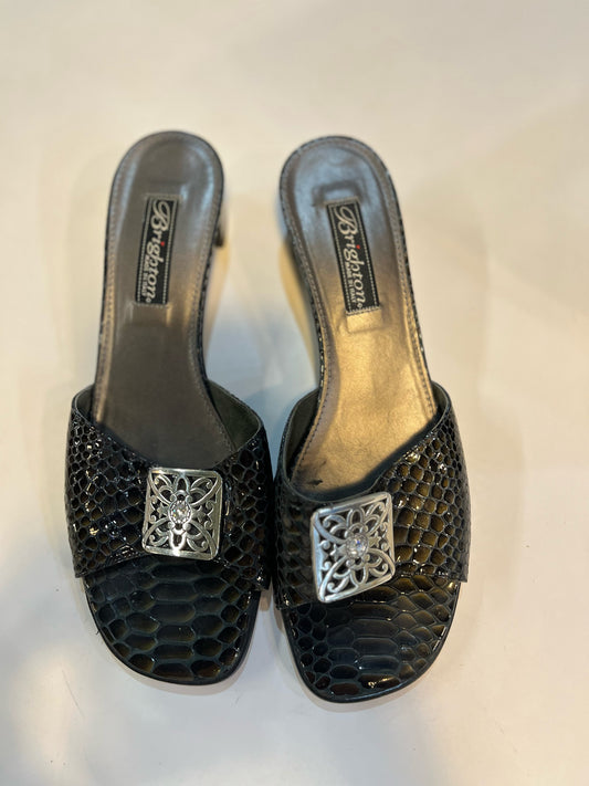 Brighton Black Patent Cro-Embossed Heels