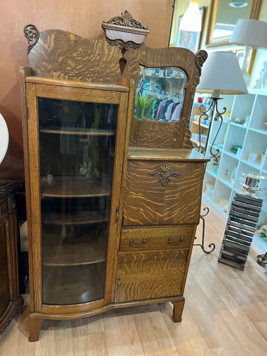Antique Larking Tiger Oak Side-by-Side Secretary Desk
