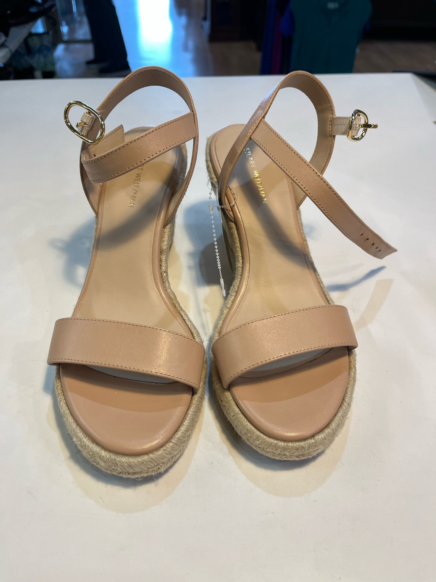 Stuart Weitzman Beige "Teddi Espadrille Wedge" Sandals